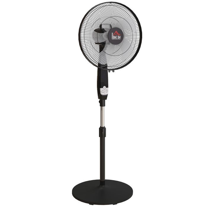 Ventilador de pedestal potente - HOMCOM - altura regulable - mando a distancia, 3 velocidades, oscilación y temporizador - negro