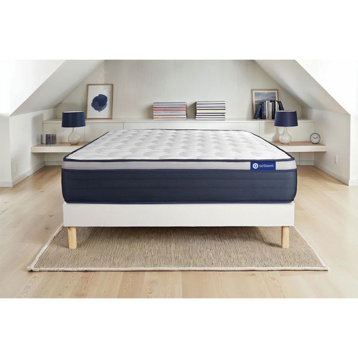 Matras en bedbodemset 90x200 cm - Witte bedbodem (montage vereist) - Actimemo Max