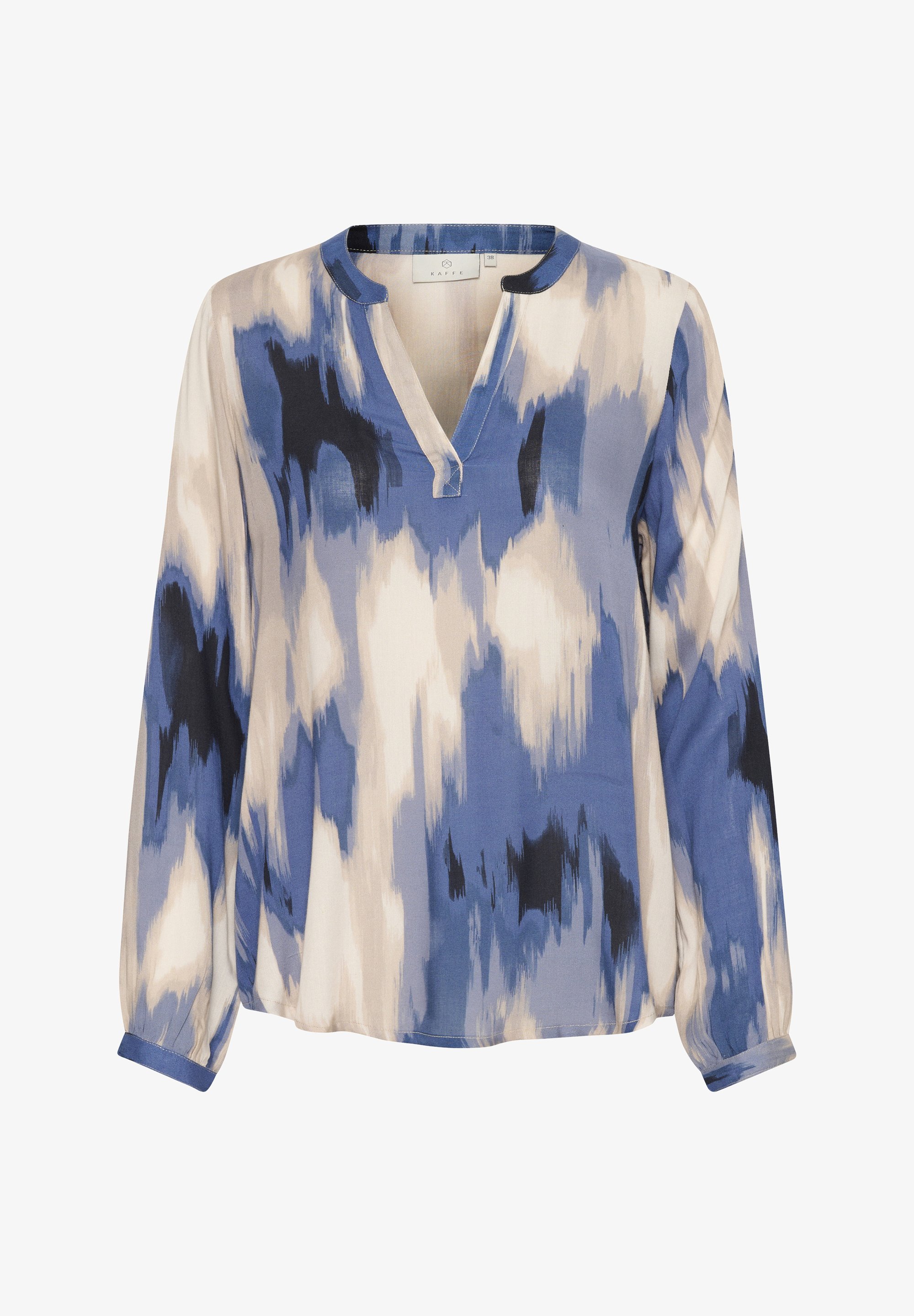 Kaffeebluse – blauer abstrakter Druck