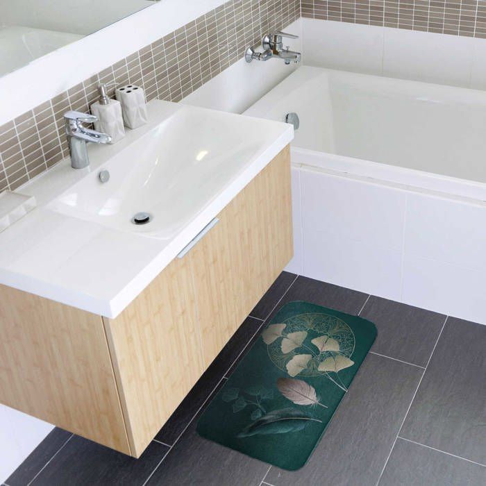 Alfombrilla de baño de microfibra azul Ginkgo