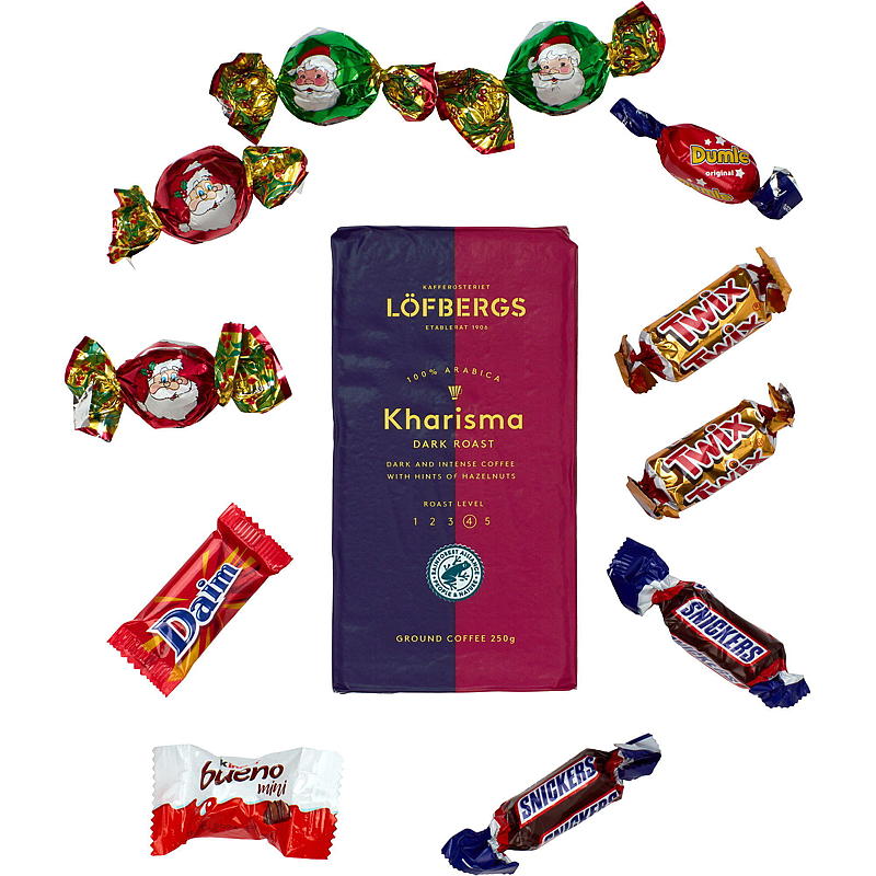 Presentförpackning 250 g kaffe och 110 g blandad choklad