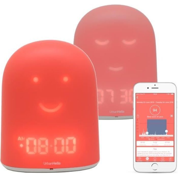 Réveil enfant éducatif REMI - Babyphone - Veilleuse & Berceuse - Suivi du Sommeil - Rouge