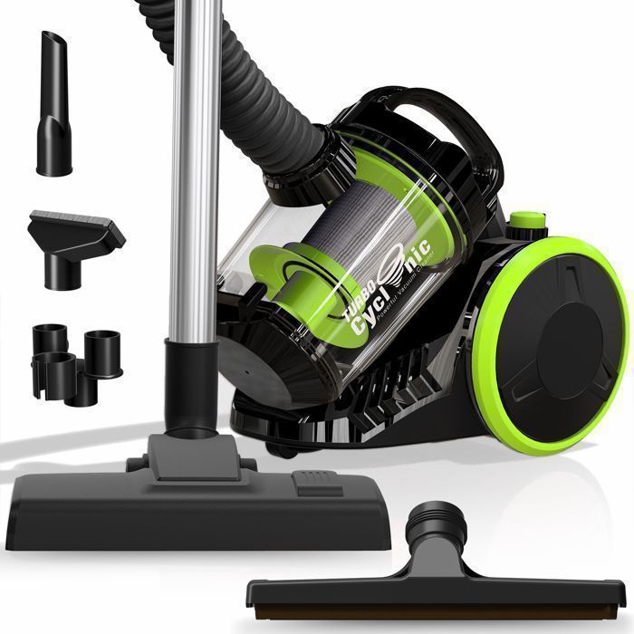 Aspirateur Traîneau Sans Sac Cyclonique TurboTronic CV07 – Puissant et Léger – Pour Tapis et Sols Durs – Noir/Vert