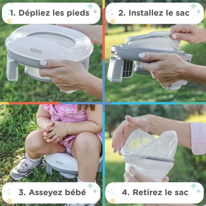 Pot de voyage portable pour tout-petits - NUBY - Avec sac de rangement - Gris / Blanc