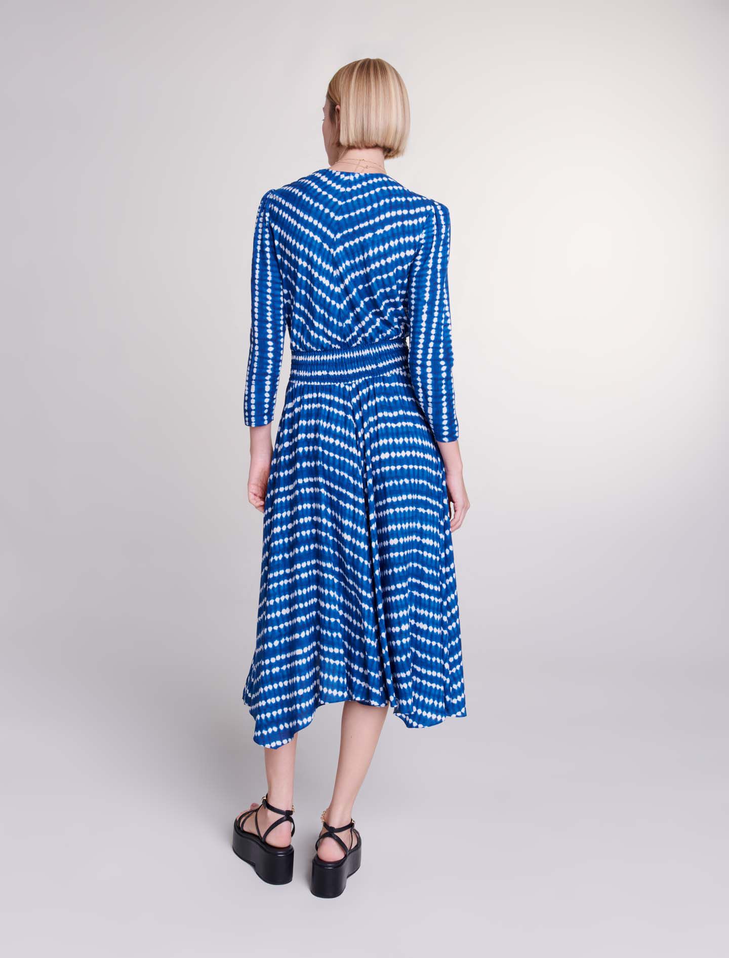 Lange asymmetrische jurk - tie-dye print - blauwe druppel