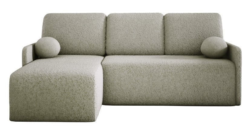 Wygodna sofa narożna baranek zgaszony beż HOPE z pojemnikiem rozkładana