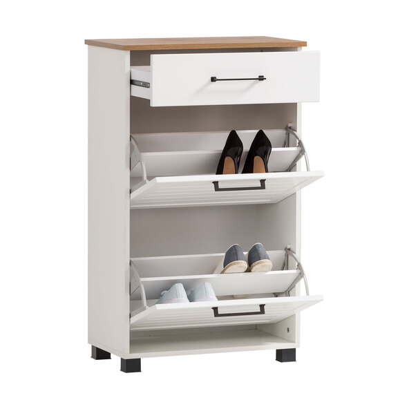 Dulap pantofi Jelda 620, alb mat/stejar rustic