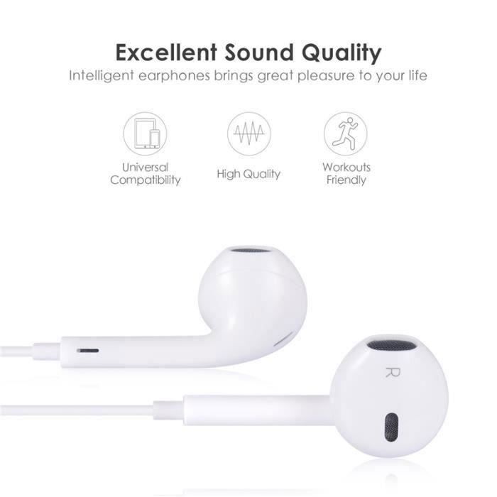 Auriculares intrauditivos Bluetooth con cable y conector Lightning para iPhone 7, 8 Plus, X, XR, XS Max - Blanco