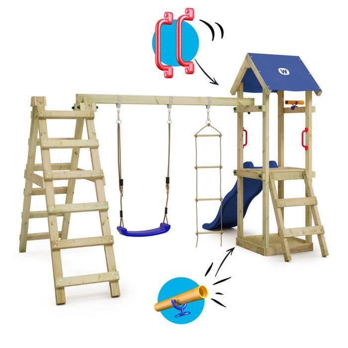 WICKEY TinyLoft Spielturm für Kleinkinder mit Schaukel, Klettergerüst und Rutsche in Pastellrosa – 10 Jahre Garantie*