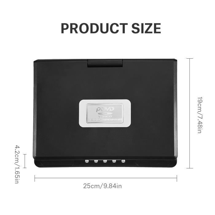 Portable DVD Player with 9-inch Rotating Screen, Large LCD, FM Radio, SD Card Slot, USB (EU plug) HB044