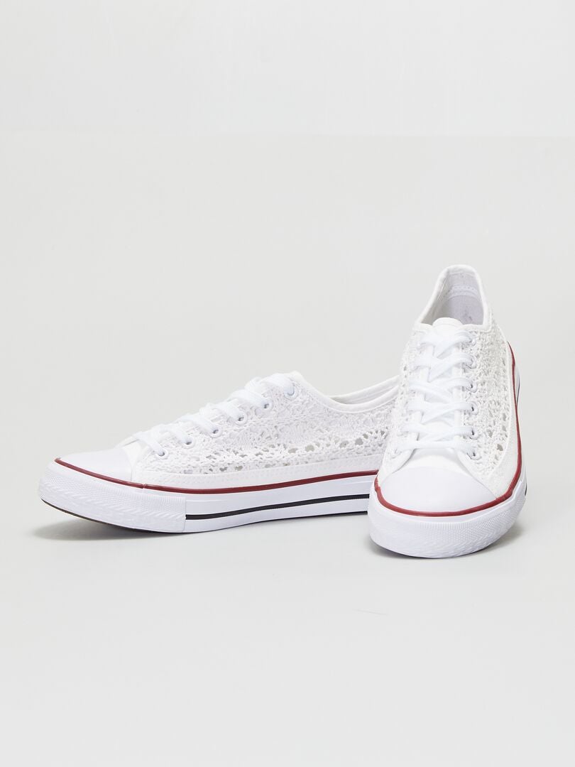 Lage sneakers van macramé canvas - wit