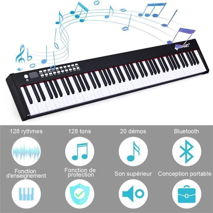 COSTWAY Elektronisches Musikkeyboard mit 88 Tasten für Kinder – MIDI/Bluetooth – Dynamikanpassung – Sustain-Pedal – Tragetasche – Schwarz