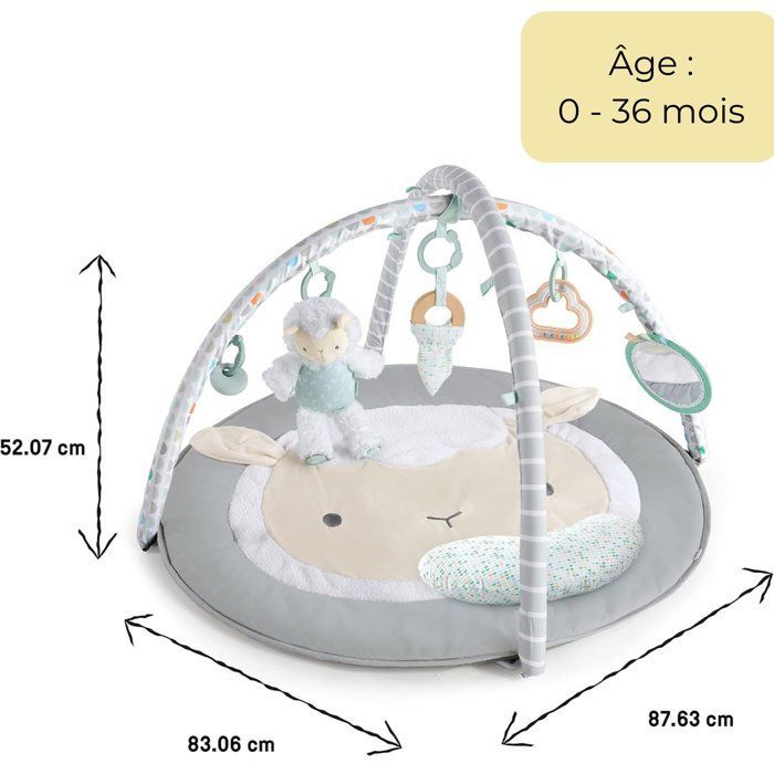 Tapete de Atividades para Bebê INGENUITY - Ovelhinha - Arco de Atividades Removível, 5 Brinquedos Sensoriais, Ovelha de Pelúcia, Presente para Bebê