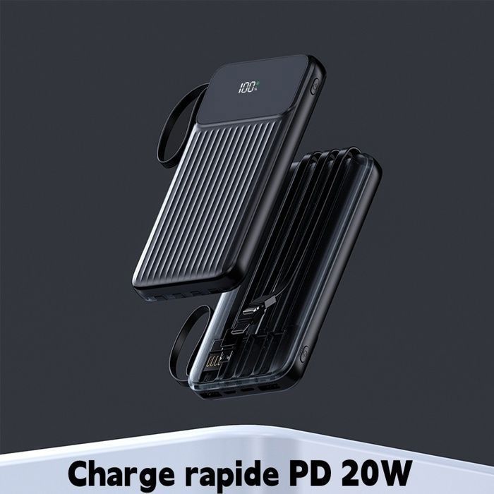Weuiortn® 25000mAh draagbare externe batterij LCD-powerbank met 4 data-aansluitingen, geschikt voor alle mobiele telefoons