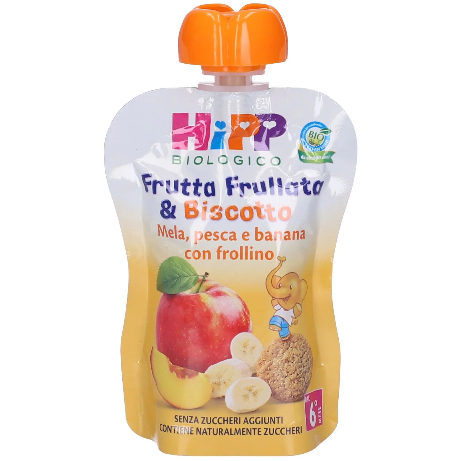 HIPP HiPP Mix de Frutas e Biscoito Maçã, Pêssego e Banana com Biscoito 90 g Lanche