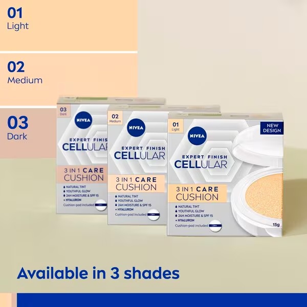 NIVEA Cellular Expert Finish 02 Medium SPF15 3-v-1 negovalni puder v obliki blazinice<br>15 g