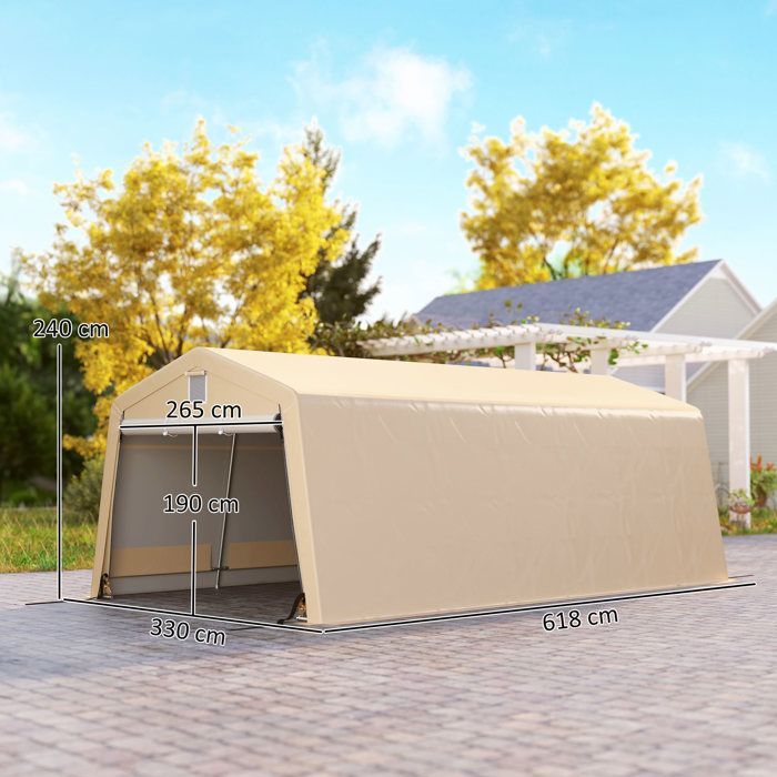 Cochera Outsunny - acero galvanizado robusto, polietileno de alta densidad de 150 g/m², impermeable y resistente a los rayos UV - 618x330x240cm - color caqui