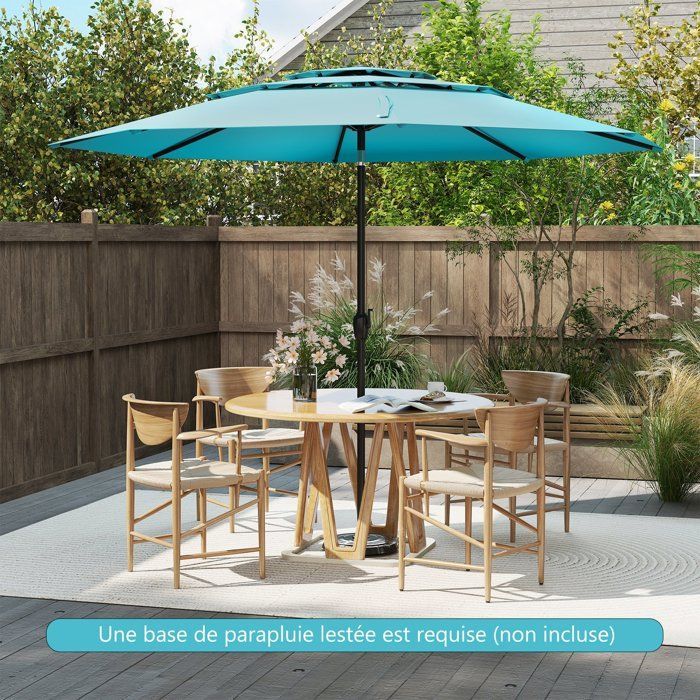 COSTWAY Parasol 3M Auto-inclinable à 3 Niveaux avec Double Ventilation Fonctionnement avec Manivelle Poteau en Aluminium Vert