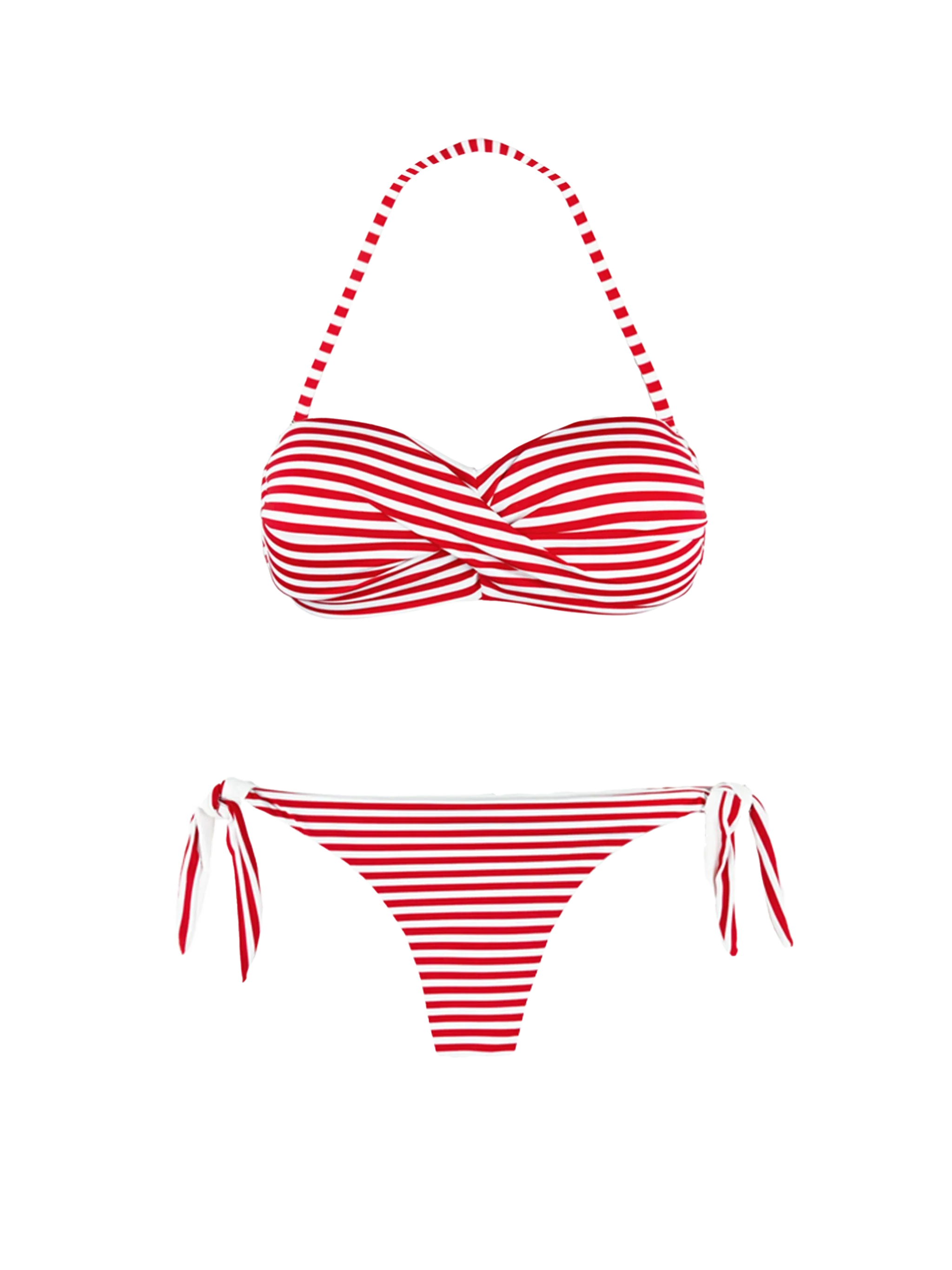 Gedrapeerde bandeau gestreepte bikini
