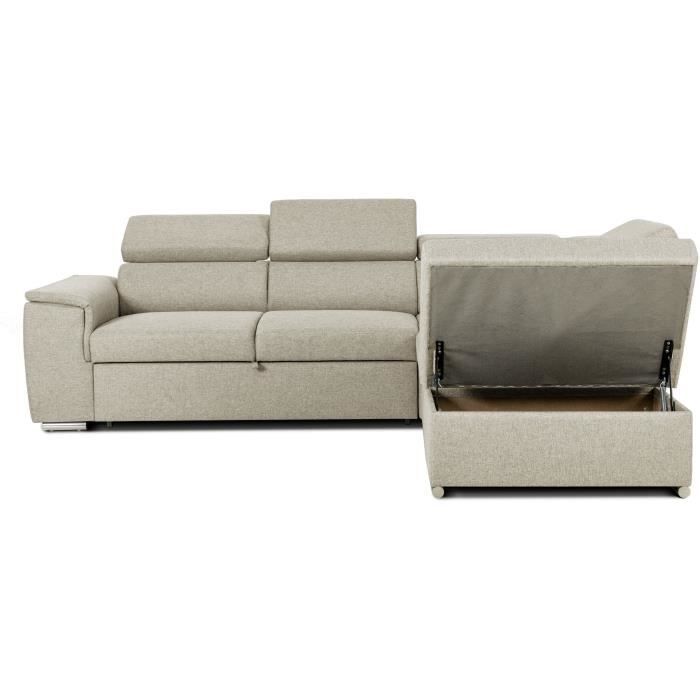 Sofá cama esquinero reversible con almacenamiento - 5 plazas - DAYTONA - Tela beige - 260 x 77 / 94 x 216 cm