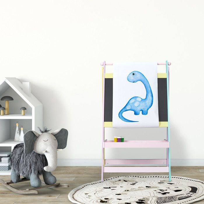 Relaxdays Tableau pour enfants deux en un, 90 x 56 x 42 cm, rouleau de papier, craie, dessin, dimensions, multicolore