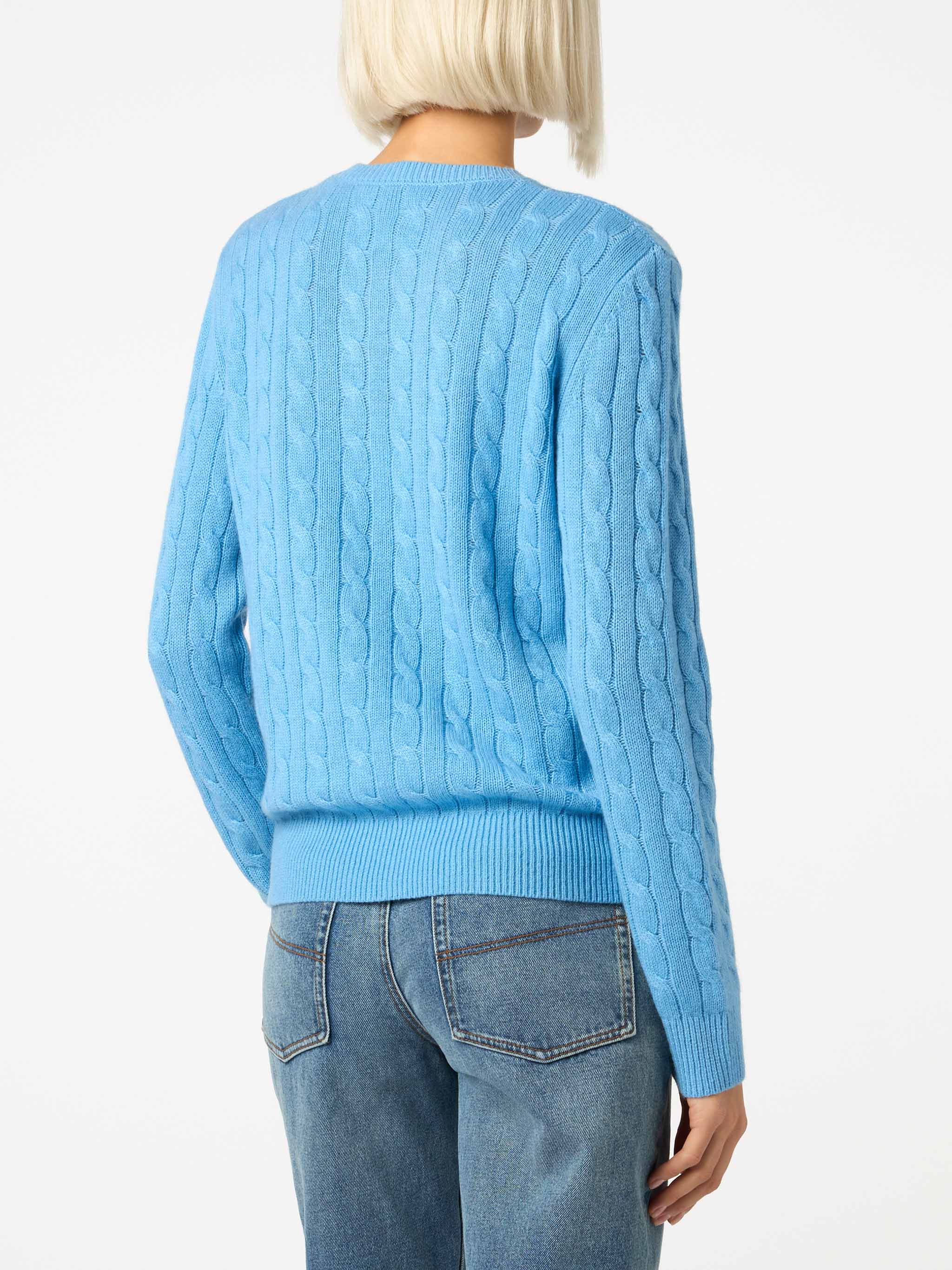 Maglione da donna in misto cashmere lavorato a maglia a trecce blu pol