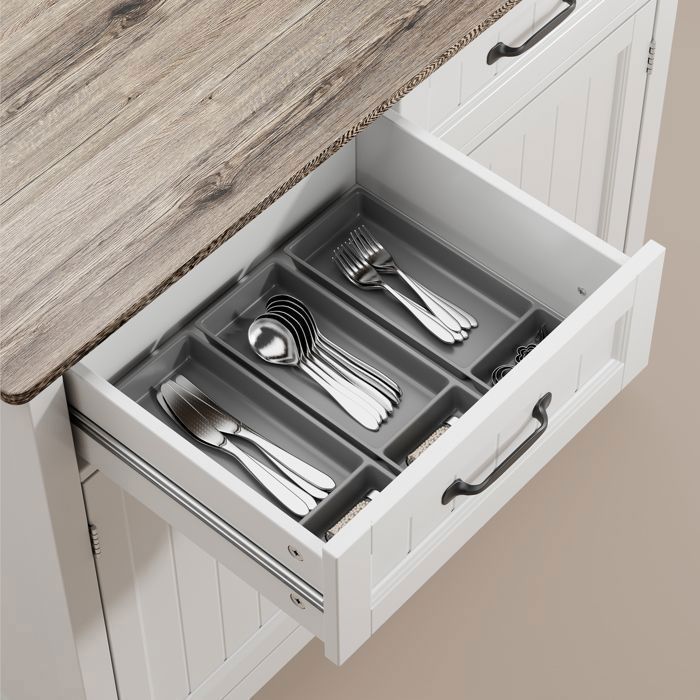 Mobile contenitore Bealife - Grigio - Armadio, Credenza da cucina, Mobile da cucina con 2 ante e 2 cassetti, Mobili da bagno