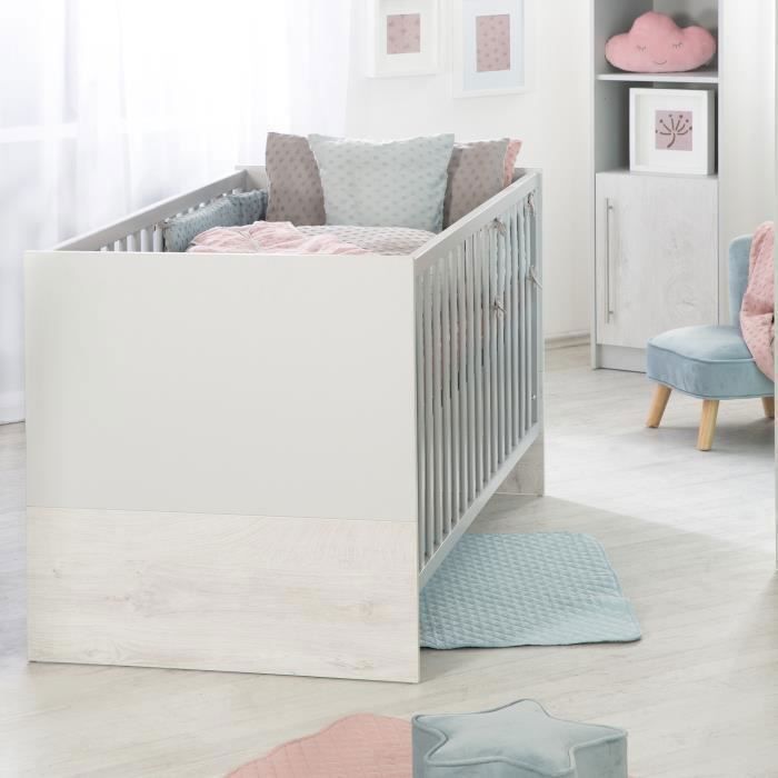 Lettino trasformabile ROBA Maren 2 70x140 cm - Regolabile in altezza - Si trasforma in lettino junior - Grigio chiaro / Rovere sbiancato