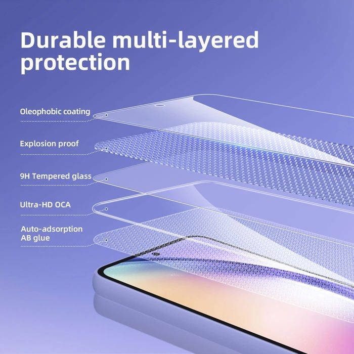 Confezione da 3 pellicole protettive in vetro temperato per Samsung Galaxy A54 5G, efficaci contro i graffi e senza bolle.
