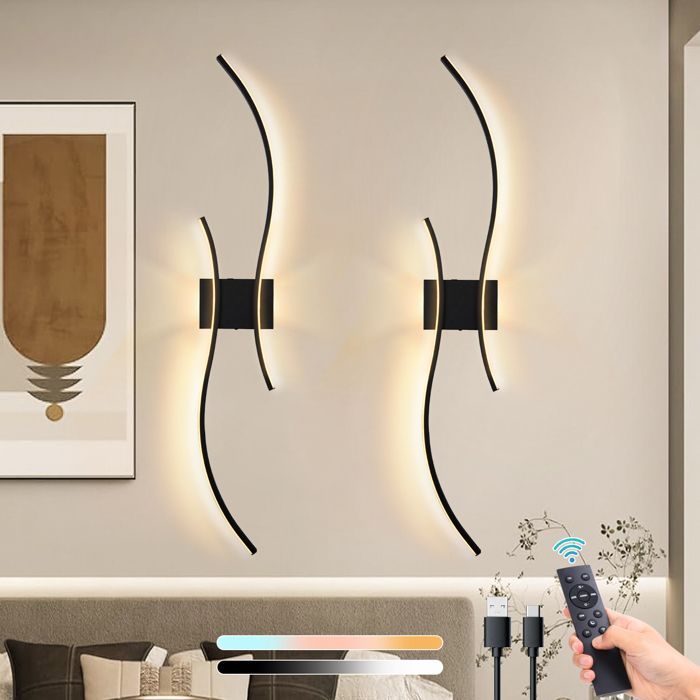 apliques LED de pared para interiores, diseño curvo, luces laterales recargables, temperatura ajustable, para pasillo/dormitorio.