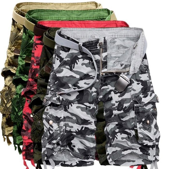 Bermuda cargo para hombre, pantalones cortos de camuflaje con múltiples bolsillos - Estilo militar - Rojo