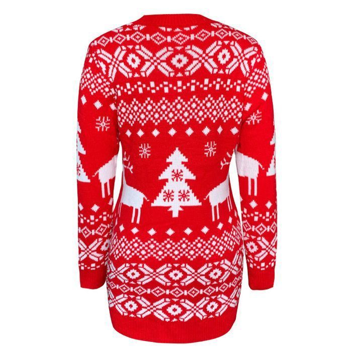 Pull Femme- Pull de Noel Femme Hiver 2025 - Longue Maille Chaude - Manches Longues - Rouge