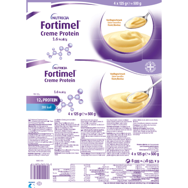 Fortimel Creme Protein Vaniljepakke, Højt Energi- og Proteintilskud, 4 x 125 g