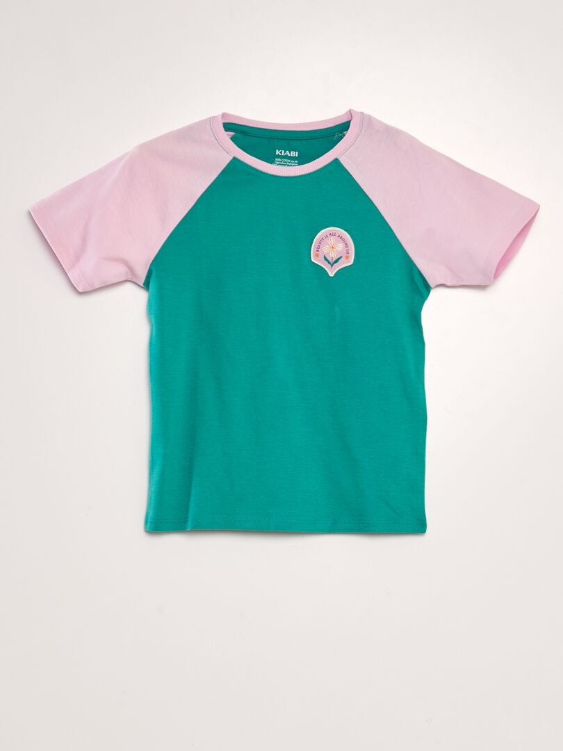 Camiseta de algodón de cuello redondo - VERDE