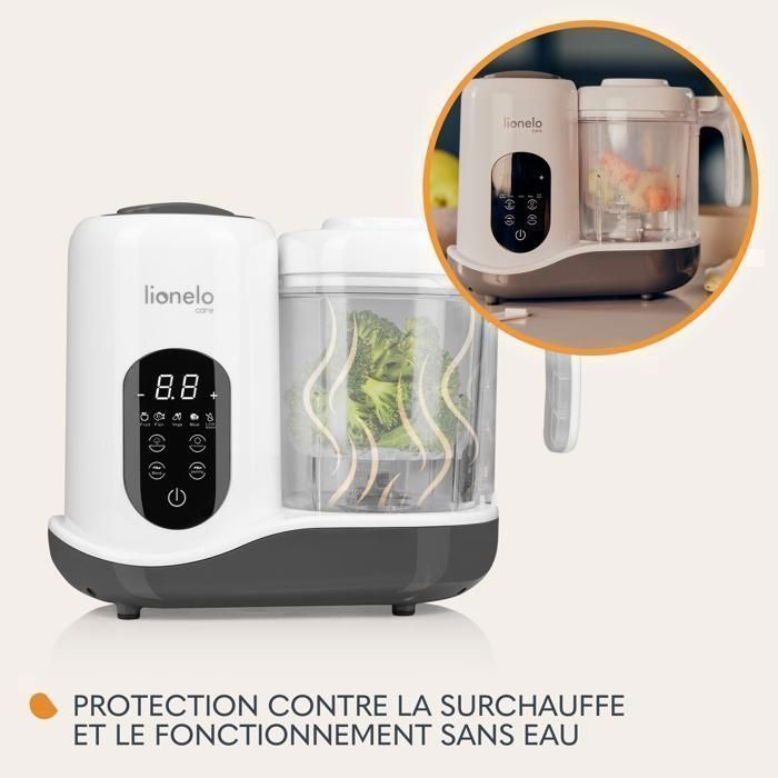 LIONELO Babymenu Robot da cucina 5 in 1 per neonati: frullatore, vaporiera, scaldabiberon, scongelatore e sterilizzatore.