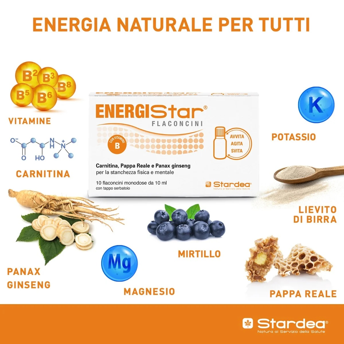 STARDEA Energistar 10 Einzeldosis-Ampullen gegen Müdigkeit und Erschöpfung