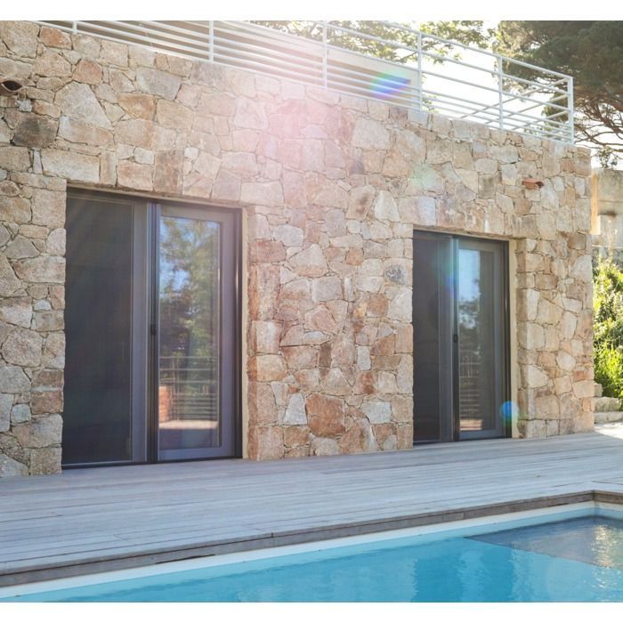 Mosquitera doble para puerta de patio - 240 x 230 cm - Aluminio gris RAL7038 - Recortable - Enrollable - A prueba de insectos