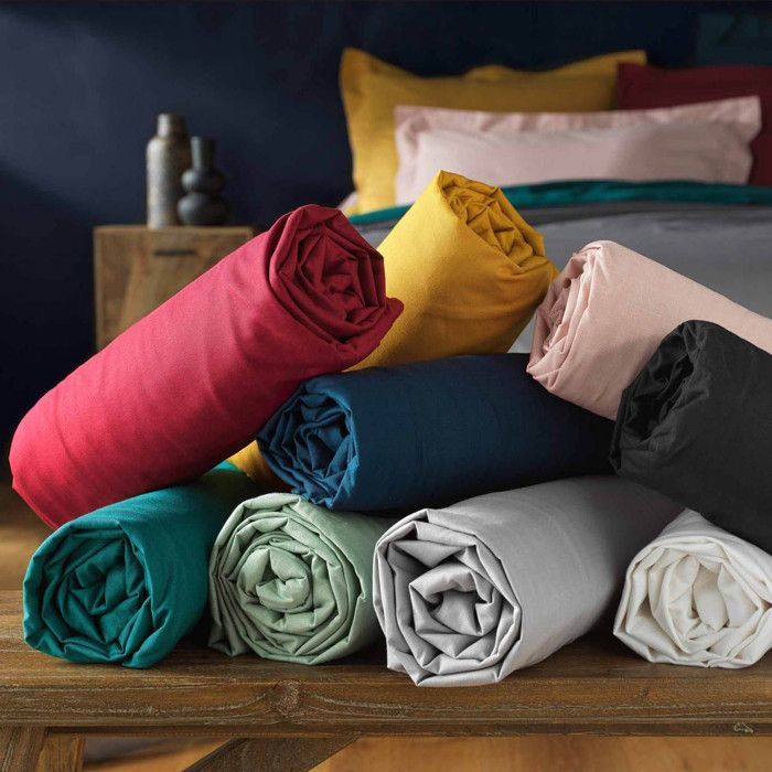 Lenzuolo con angoli elasticizzati - DOUCEUR D'INTERIEUR - 140x190 cm - tasca profonda 30 cm - 100% cotone - Bianco