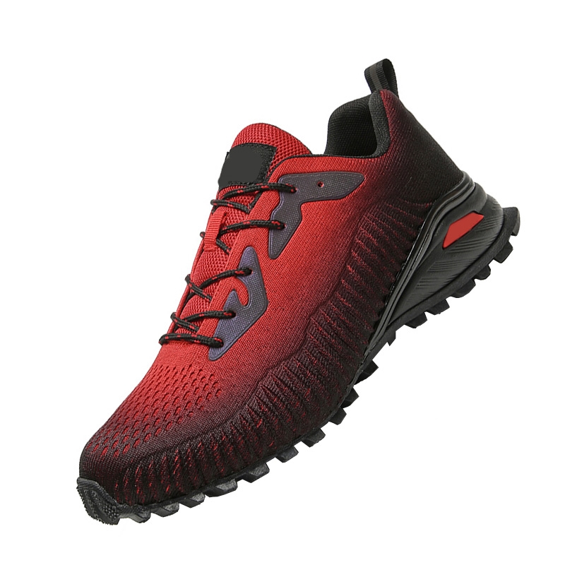 Chaussures de jogging rouges et noires pour hommes, en maille respirante, à enfiler, style trail, chaussures de voyage et de tennis pour l'extérieur, pointures 40 et 50.