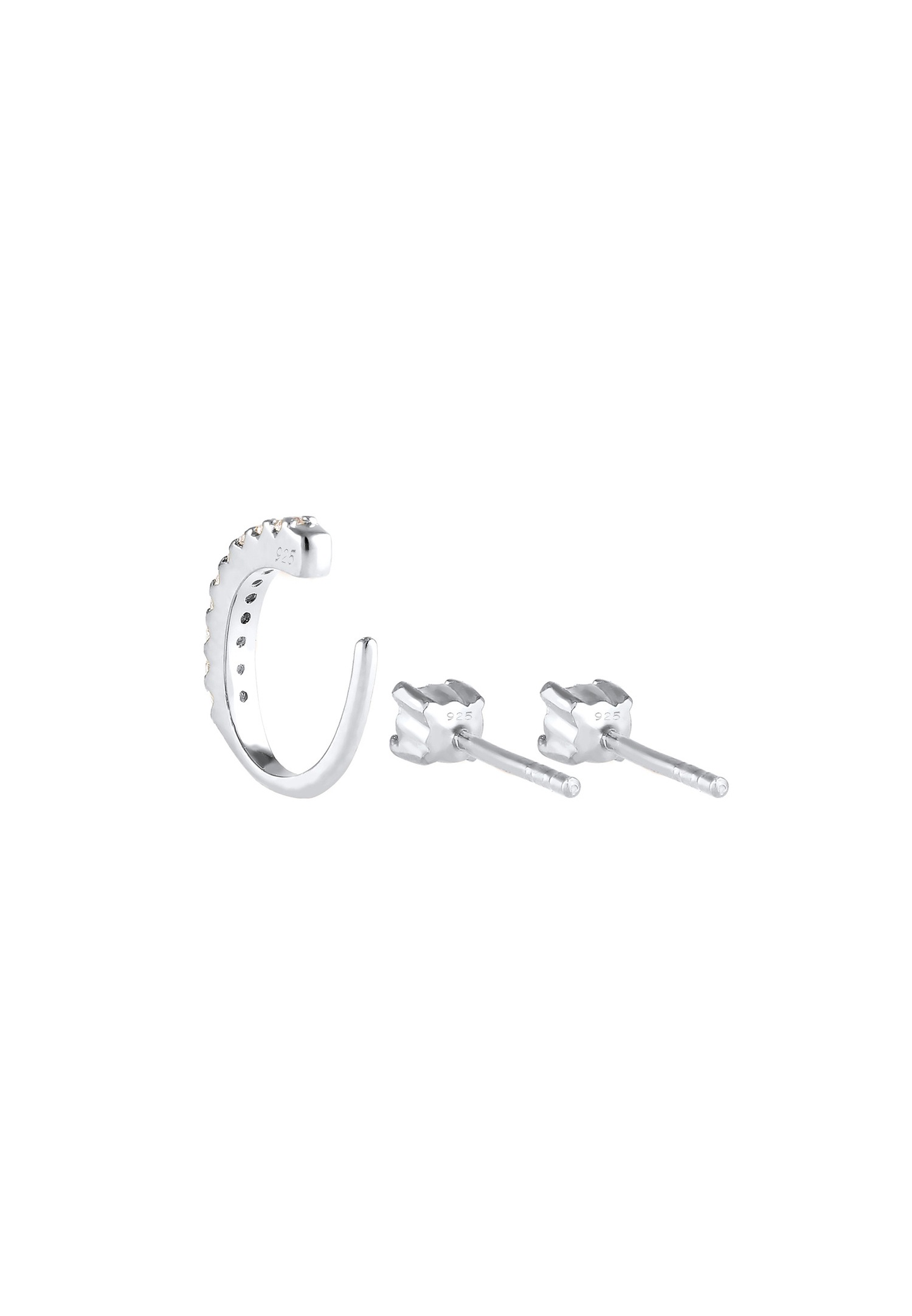 Elli Set Earcuff Classique avec des Cristaux de Zircone Clous d'Oreille Femme - (925/1000) Argent