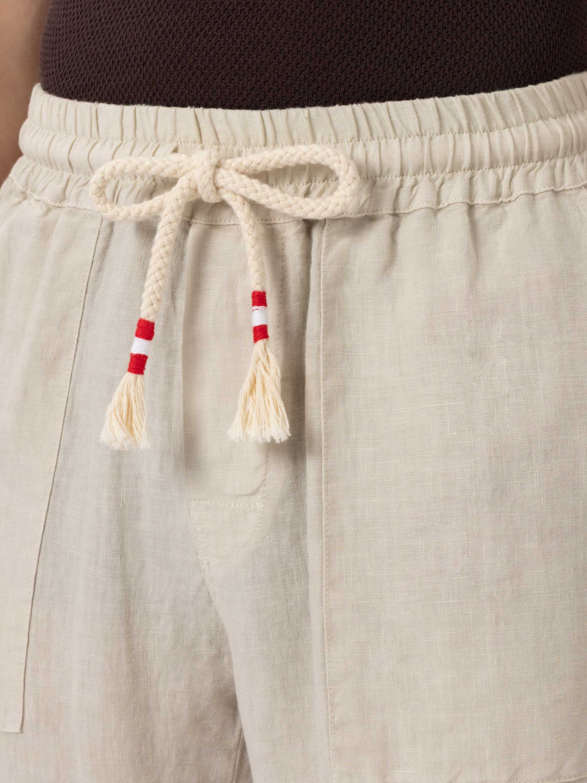 Calais Off-White Linnen Broek met Trekkoord