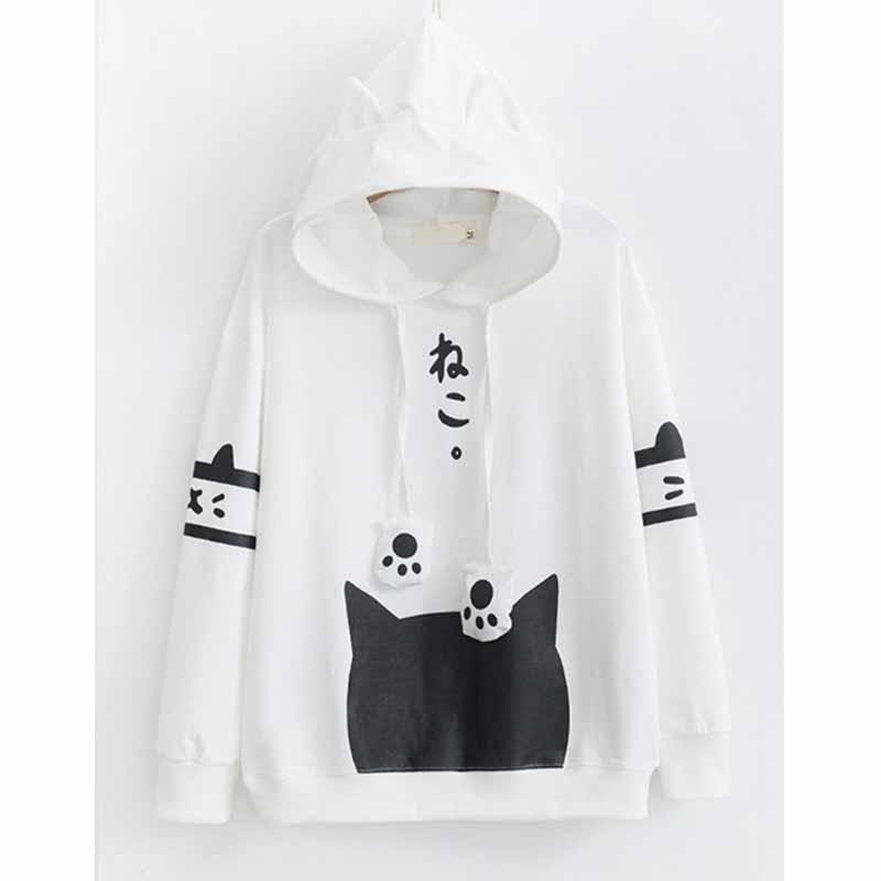 Sudadera con capucha estampada de dibujos animados Harajuku Sudaderas divertidas para mujer Ullzang Lindo estilo coreano Otoño Invierno Kawaii Sudaderas con capucha para mujer