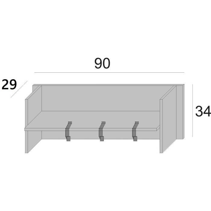 Dmora Narciso Hallway Furniture, Coat Rack with 3 Hooks, Storage Shelf for Hallway, 90x29x34 cm, White and Oak