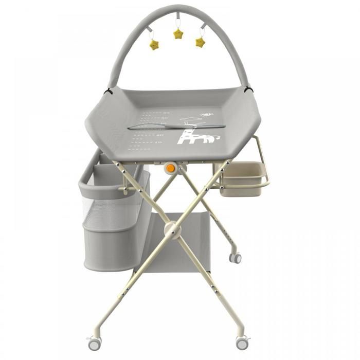 TABLE À LANGER AVEC ÉTAGÈRE À JOUETS, HOMEWELL, HAUTEUR RÉGLABLE, GRIS, 80 X 73 X 86-94 CM