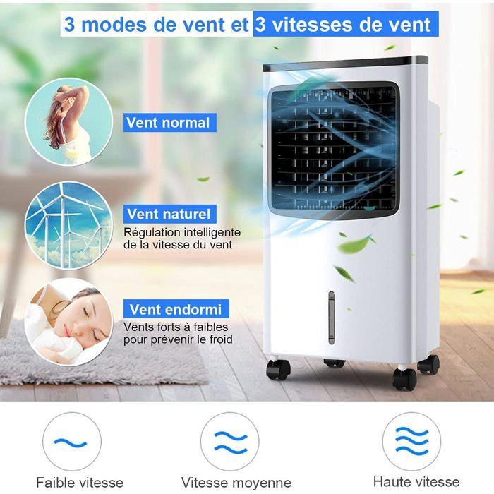 Aire acondicionado portátil COSTWAY de 8 litros y 75 W - Enfriador de aire con control remoto - Temporizador de 7,5 horas - Pantalla LED - Oscilación de 70° - 38 x 28,5 x 74 cm