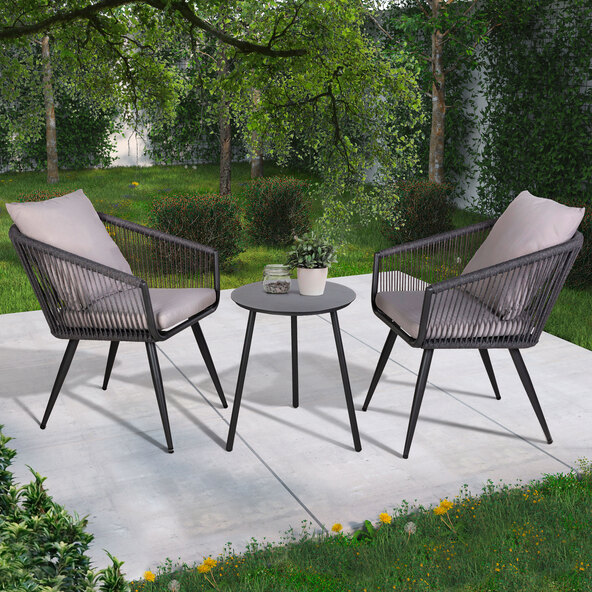 Set de mobilier de balcon din frânghie, 3 piese.