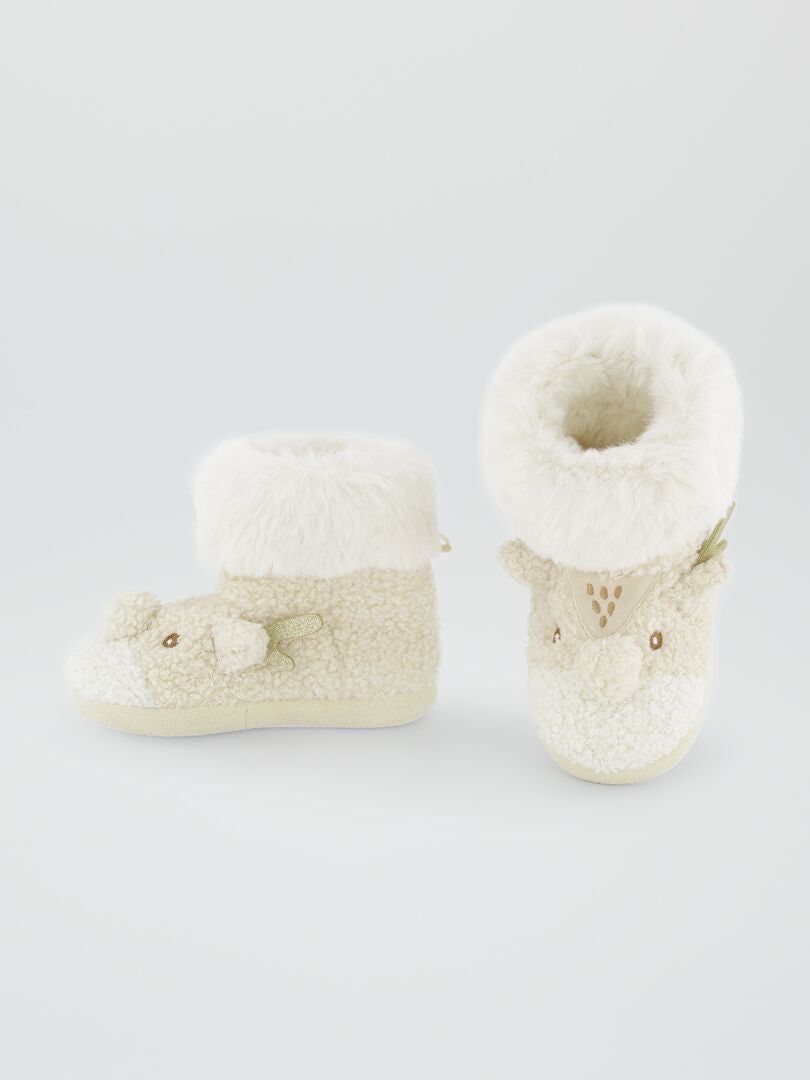 Pantufas de Natal com estampa de rena - BEGE