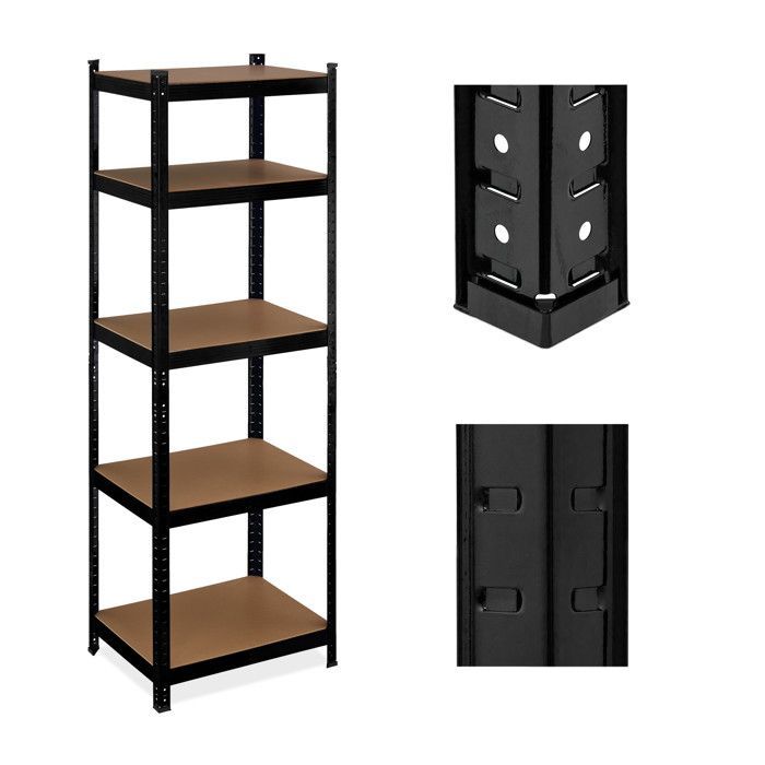 Estantería de alta resistencia Relaxdays, 180 x 60 x 45 cm (alto x ancho x profundidad), soporta hasta 500 kg, 5 niveles, ideal para sótano, garaje o trastero, fabricada en acero negro.