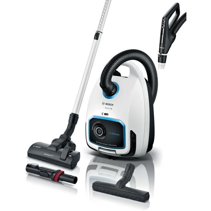 BOSCH BGB6SIL1 - Aspiradora con bolsa - Serie 6 ProSilence - Blanca - Control de potencia variable en el mango - 66 dB - ULPA - Cable de 12 m - Bolsa de 4,5 L