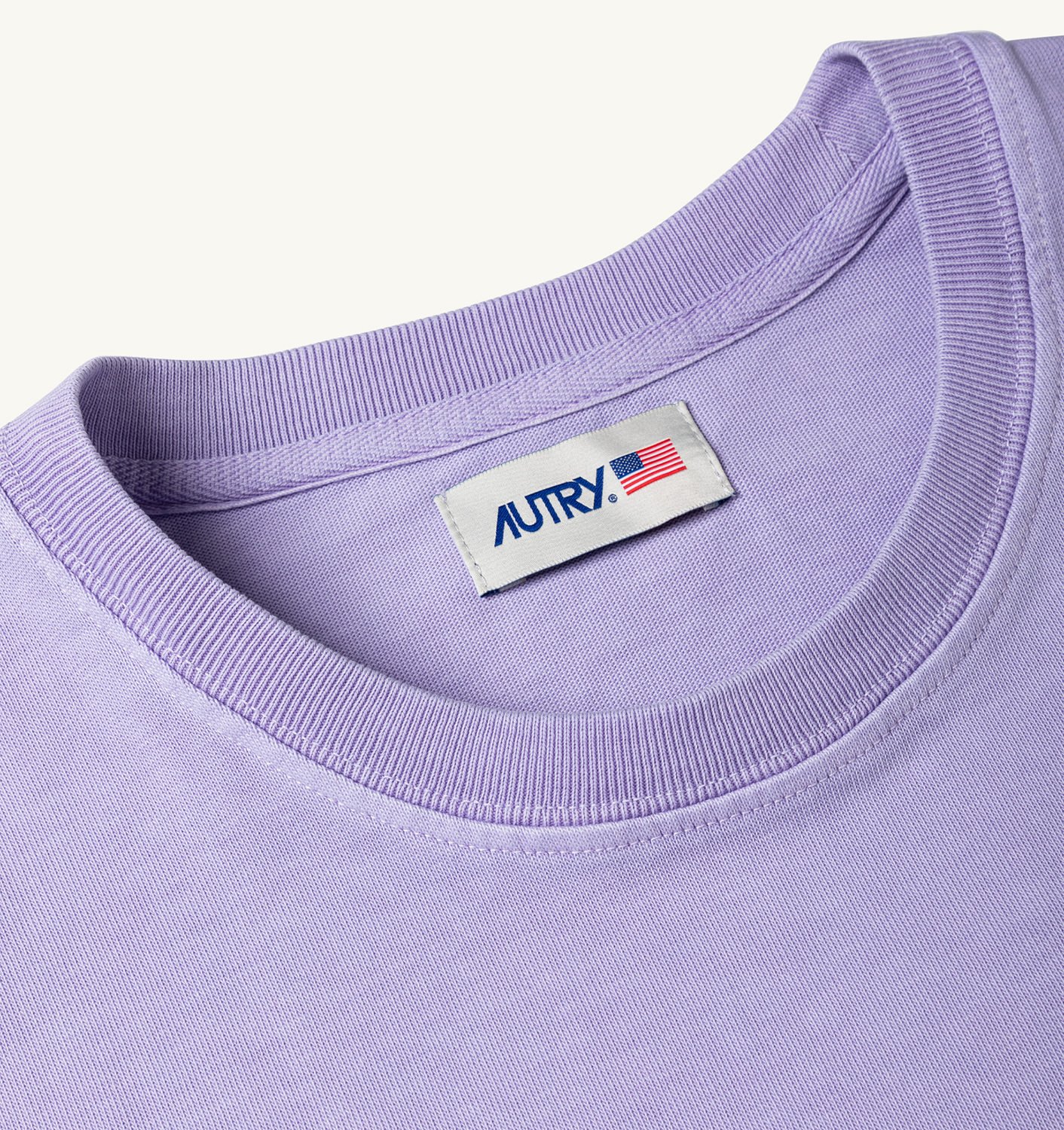 Tricou scurt din jerseu de bumbac liliac, croială dreptunghiulară